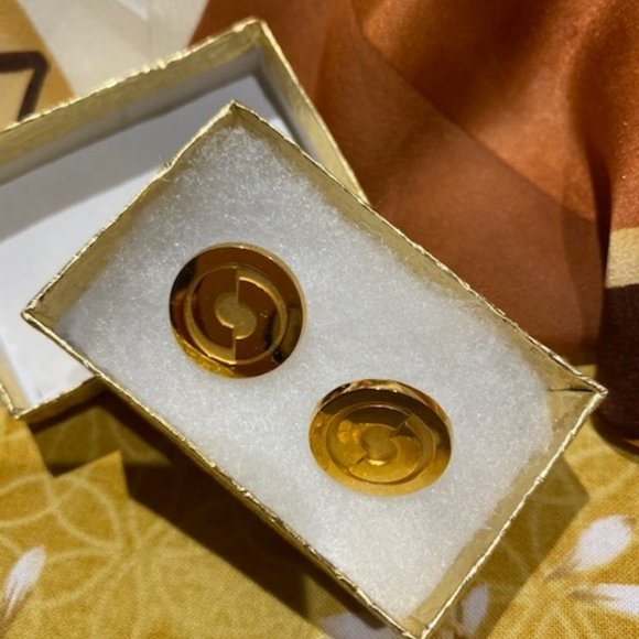 VTG 14K Gold Signed BFL Disc EARRINGS - Picture 8 of 10